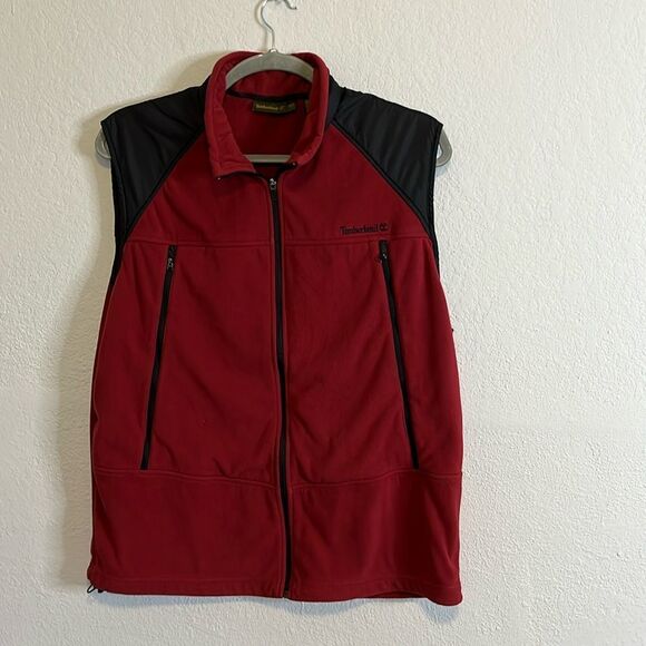 Timberland Fleece Zip Up Vest Size XL GUC Maroon/black - Picture 1 of 5